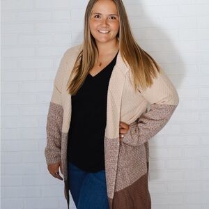 Cozy Co. Tri Color Open Front Cardigan Sweater NEW!